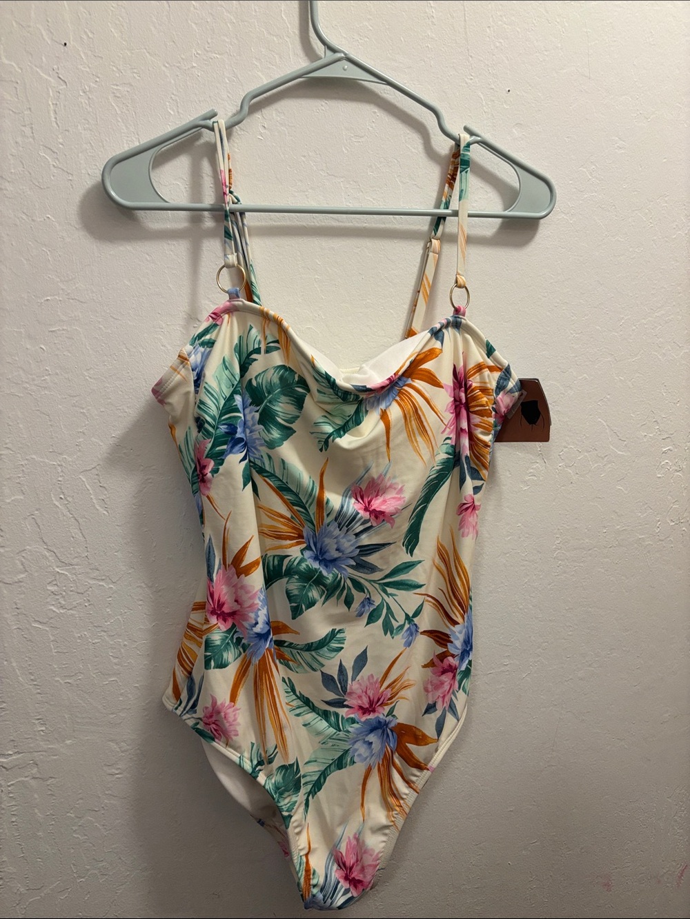 Shade & Shore Cream Floral One-Piece with Pink, Green & Blue Tropical Print